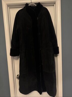 Gallery Black Long Shearling Trench Coat